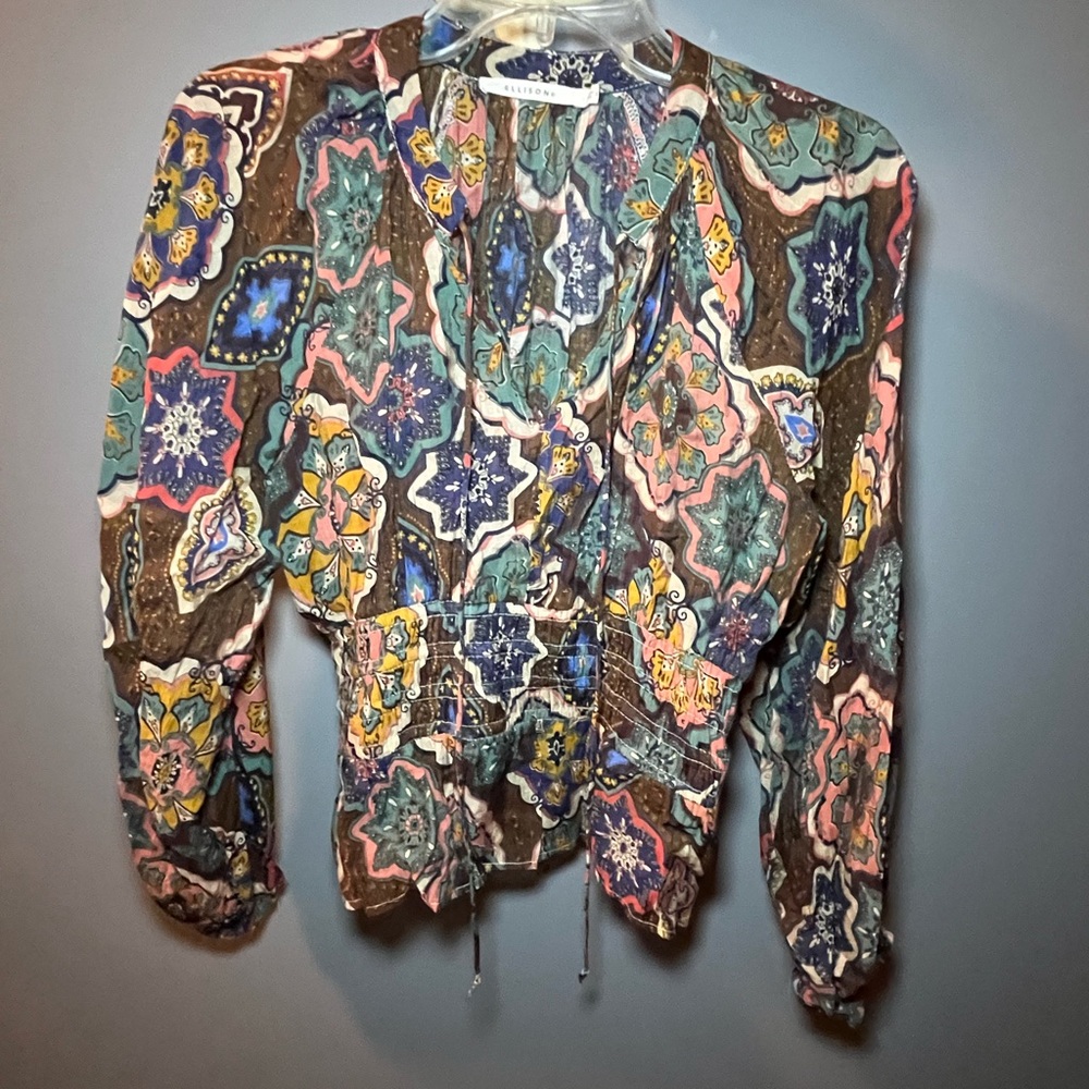 Ellison Multicolor Bohemian Floral Elastic Cinched Waist Blouse